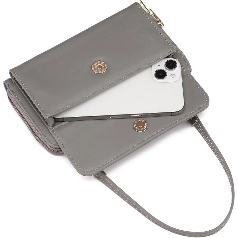 Small Crossbody Wallet for Women Leather with Card Slots and Phone Window